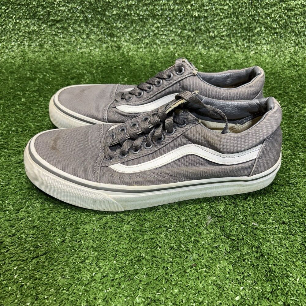 Vans Old Skool Shoes Mens 7 Womens 8.5 Low Top Skate Sneakers Gray White Canvas